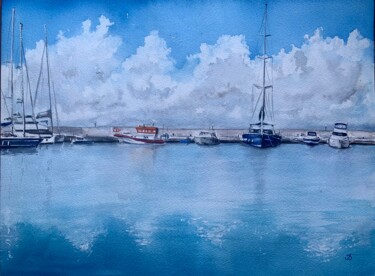 Painting titled "Yacht Club" by Alona Bogachenko, Original Artwork, Watercolor