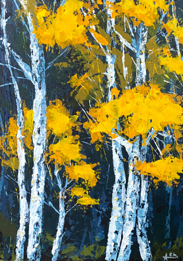 Malerei mit dem Titel "Autumn forest" von Alona Cherniavska, Original-Kunstwerk, Acryl