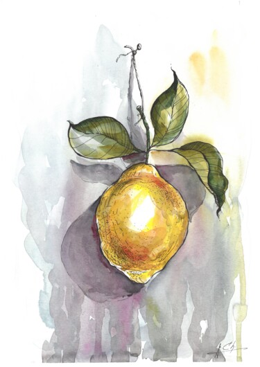 Dessin intitulée "Lemon" par Alona Cherniavska, Œuvre d'art originale, Aquarelle