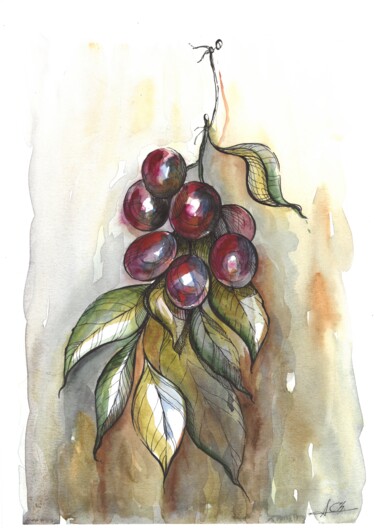 Zeichnungen mit dem Titel "Grape" von Alona Cherniavska, Original-Kunstwerk, Aquarell