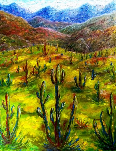 Ζωγραφική με τίτλο "Cactus,Desert lands…" από Alona Santhorieieva, Αυθεντικά έργα τέχνης, Λάδι Τοποθετήθηκε στο Άλλος άκαμπτ…