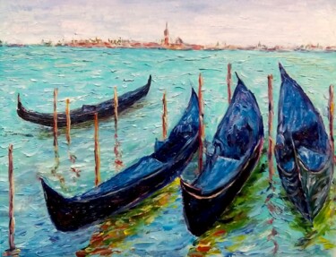 Pittura intitolato "Gondola painting Ve…" da Alona Santhorieieva, Opera d'arte originale, Olio