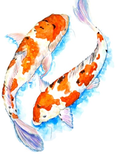 Картина под названием "Two koi fish painti…" - Alona Santhorieieva, Подлинное произведение искусства, Акварель