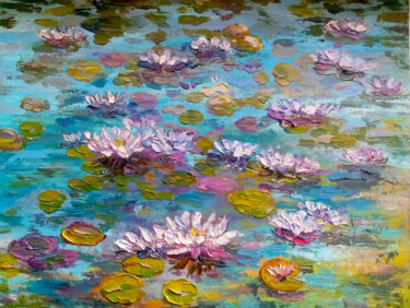 Painting titled "Abstract Pond Paint…" by Alona Santhorieieva, Original Artwork, Oil