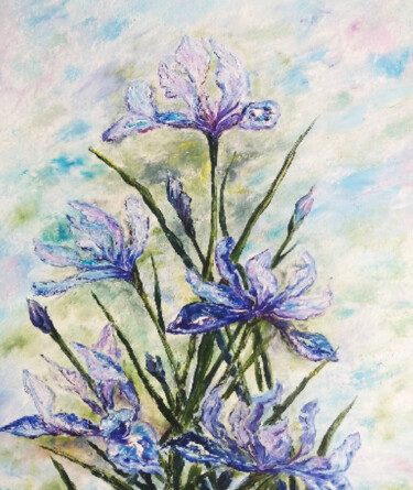 「Purple Iris Paintin…」というタイトルの絵画 Alona Santhorieievaによって, オリジナルのアートワーク, オイル
