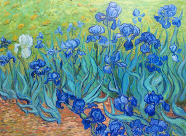 Картина под названием "Irises Van Gogh Pai…" - Alona Santhorieieva, Подлинное произведение искусства, Масло