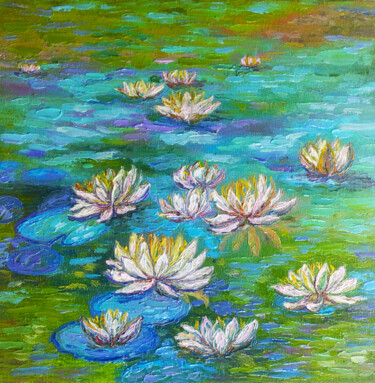 Pintura intitulada "Pond with Water lil…" por Alona Santhorieieva, Obras de arte originais, Óleo