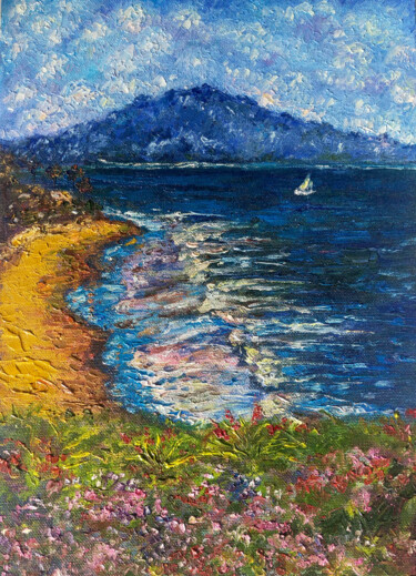Pittura intitolato "Seascape Beach Oil…" da Alona Santhorieieva, Opera d'arte originale, Olio