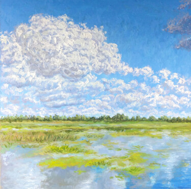 Pittura intitolato "Landscape Marsh Oil…" da Alona Santhorieieva, Opera d'arte originale, Olio