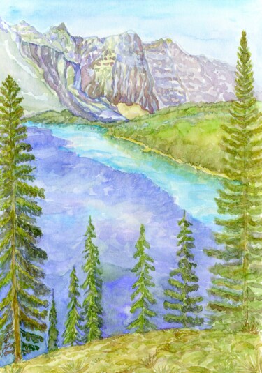 Painting titled "Mountain Landscape…" by Alona Santhorieieva, Original Artwork, Watercolor