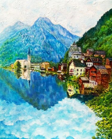 Pittura intitolato "Alps mountains pain…" da Alona Santhorieieva, Opera d'arte originale, Olio Montato su Telaio per barella…