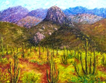 Painting titled "Cactus landscape oi…" by Alona Santhorieieva, Original Artwork, Oil