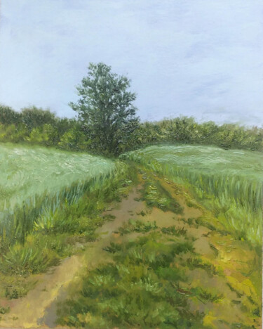 Pittura intitolato "Field road oil pain…" da Alona Santhorieieva, Opera d'arte originale, Olio