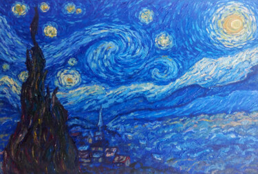 Painting titled "Starry night oil pa…" by Alona Santhorieieva, Original Artwork, Oil