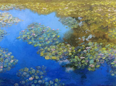 Painting titled "Water lilies oil pa…" by Alona Santhorieieva, Original Artwork, Oil