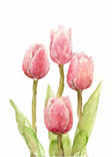 Digital Arts titled "Tulips watercolor a…" by Alona Santhorieieva, Original Artwork, Watercolor