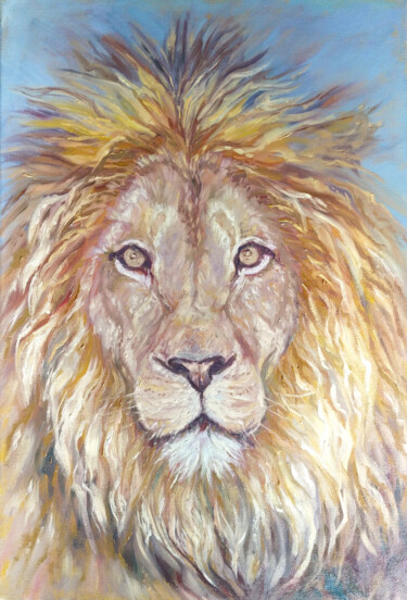 Painting titled "Lion oil painting o…" by Alona Santhorieieva, Original Artwork, Oil