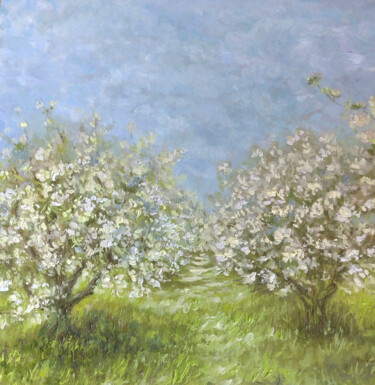 Painting titled "Spring blossom pain…" by Alona Santhorieieva, Original Artwork, Oil