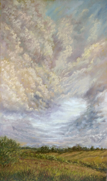 Malerei mit dem Titel "Storm clouds landsc…" von Alona Santhorieieva, Original-Kunstwerk, Öl