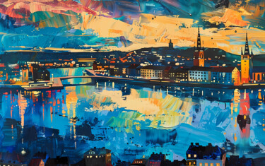 Digital Arts με τίτλο "Scandinavian City L…" από Alona Vatkina, Αυθεντικά έργα τέχνης, Ακρυλικό