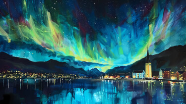Цифровое искусство под названием "Aurora Glow: Northe…" - Alona Vatkina, Подлинное произведение искусства, Акрил
