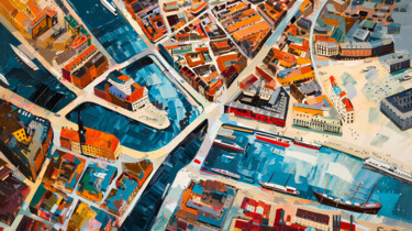 Arts numériques intitulée "City Bird's Eye: Ae…" par Alona Vatkina, Œuvre d'art originale, Acrylique