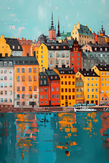 Digital Arts με τίτλο "Vibrant Stockholm C…" από Alona Vatkina, Αυθεντικά έργα τέχνης, Ψηφιακή ζωγραφική