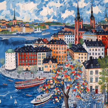 Digitale Kunst getiteld "Stockholm Old Town…" door Alona Vatkina, Origineel Kunstwerk, Acryl