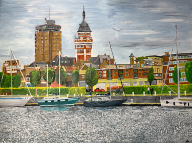 Painting titled "ville de dunkerque" by Along Xu, Original Artwork, Acrylic Mounted on Wood Stretcher frame