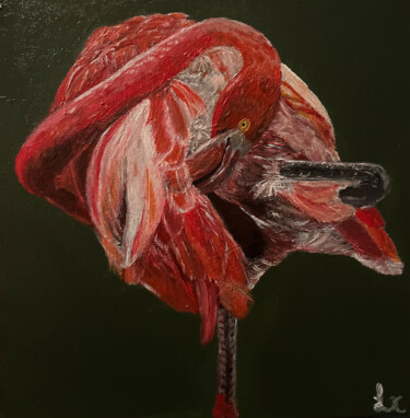 Painting titled "Flamingo" by Along Xu, Original Artwork, Acrylic Mounted on Wood Stretcher frame