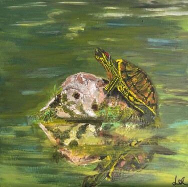 Painting titled "Turtle" by Along Xu, Original Artwork, Acrylic Mounted on Wood Stretcher frame