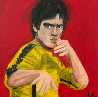 Painting titled "Bruce Lee" by Along Xu, Original Artwork, Acrylic Mounted on Wood Stretcher frame