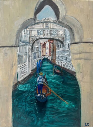 Painting titled "Le Pont des Soupirs…" by Along Xu, Original Artwork, Acrylic Mounted on Wood Stretcher frame