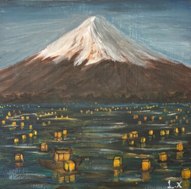 Painting titled "mont fuji" by Along Xu, Original Artwork, Acrylic Mounted on Wood Stretcher frame