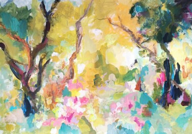 Pintura intitulada "El bosque amarillo" por Ana Lorena Moledo, Obras de arte originais, Acrílico Montado em Cartão