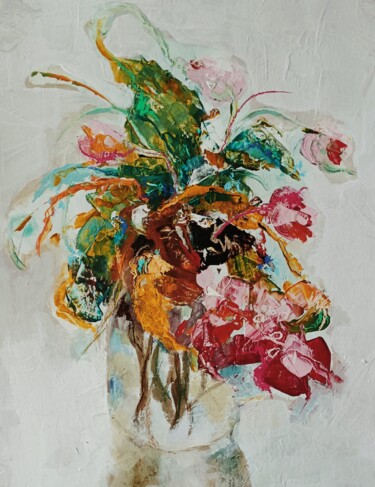 Malerei mit dem Titel "Jarrón con flores" von Ana Lorena Moledo, Original-Kunstwerk, Acryl