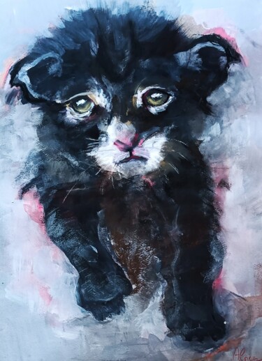 Painting titled "Gato I" by Ana Lorena Moledo, Original Artwork, Acrylic