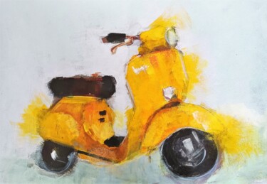 Pintura titulada "La Moto amarilla" por Ana Lorena Moledo, Obra de arte original, Acrílico