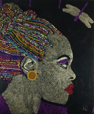 Collages intitulée "Dragonfly" par Kwame Akpokavi, Œuvre d'art originale, Collages