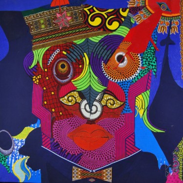 Textile Art titled "The Owl Within Awak…" by Kwame Akpokavi, Original Artwork, Collages