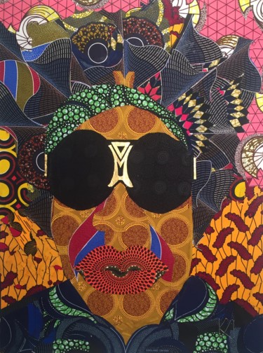 Textile Art titled "Soul brother" by Kwame Akpokavi, Original Artwork, Collages Mounted on Wood Stretcher frame