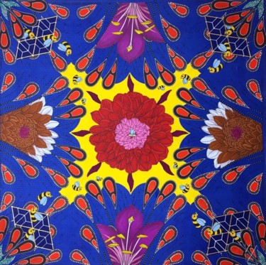 Textilkunst mit dem Titel "blury-preloadresize…" von Kwame Akpokavi, Original-Kunstwerk, Collagen Auf Keilrahmen aus Holz mo…