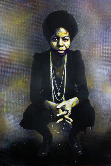 Gravures & estampes intitulée "Nina Simone e o rot…" par Alota Ribeiro, Œuvre d'art originale, Bombe aérosol