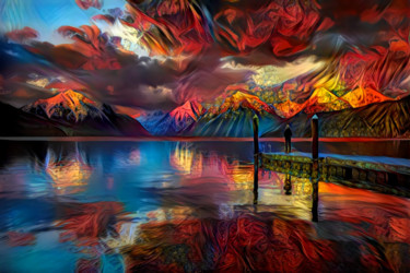 Digital Arts titled "Red Sunset" by Alpha Zero, Original Artwork, Digital Painting