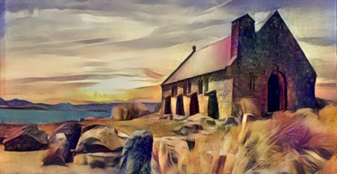 Digital Arts titled "Eglise Sur Mer" by Alpha Zero, Original Artwork, Digital Painting