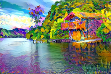 Digital Arts titled "Boat House" by Alpha Zero, Original Artwork, Digital Painting