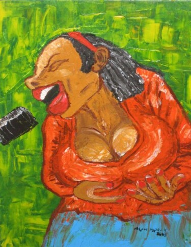 Painting titled "Lady Singing the Bl…" by Alphonse Mpeke, Original Artwork, Oil