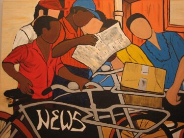 Painting titled "News Boys" by Alphonse Mpeke, Original Artwork
