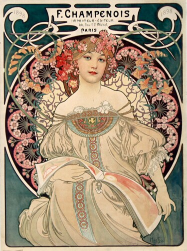 Prenten & gravures getiteld "F. Champenois Impri…" door Alphonse Mucha, Origineel Kunstwerk, Lithografie