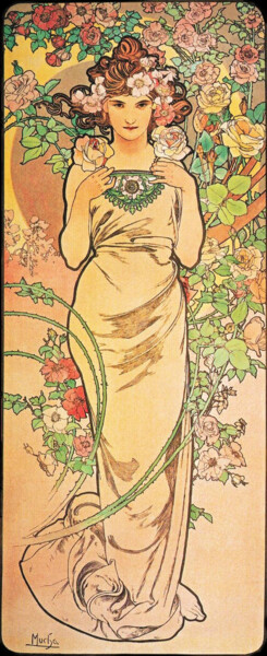 Estampas & grabados titulada "Rose" por Alphonse Mucha, Obra de arte original, Litografía